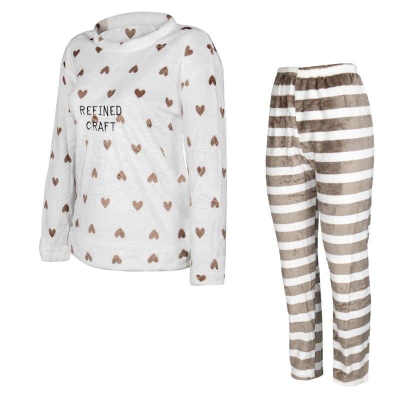 Жіноча тепла піжама флісова M домашній костюм Calido Heart Brown