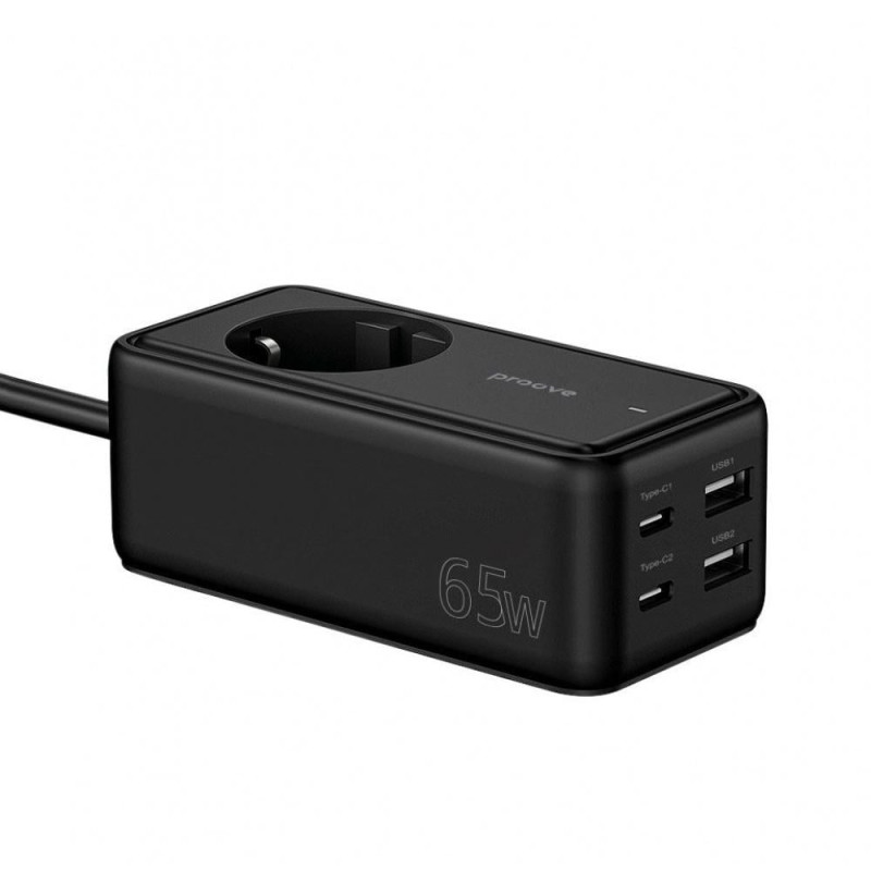 Мережевий фільтр подовжувач 1,5м Зарядний Пристрій 65W 1AC з 2 Type-C + 2USB Power Strip Homester PD-03 Black