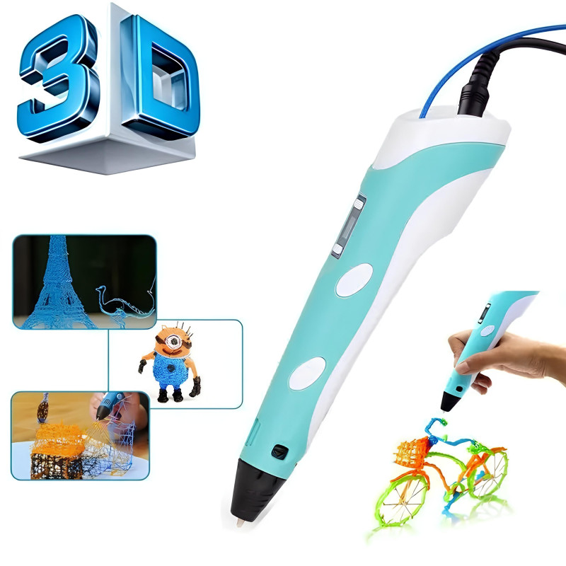 3D-Ручка з Lcd екраном 3Dpen на підставці пластик та трафарети 2 режими роботи Blue