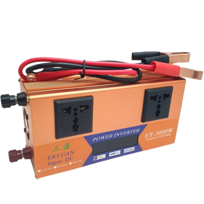 Перетворювач напруги 3000W DC 12V/24V в AC 220V з USB, інвертор із захистом від перевантажень та LCD екраном модифікована синусоїда Eryuan Коричневий