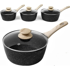 Набір з 3 сотейників з антипригарним покриттям та кришками для всіх видів плит 16-17-18 см 1,2-1,5-2 л. Rainberg (RB-777) Black