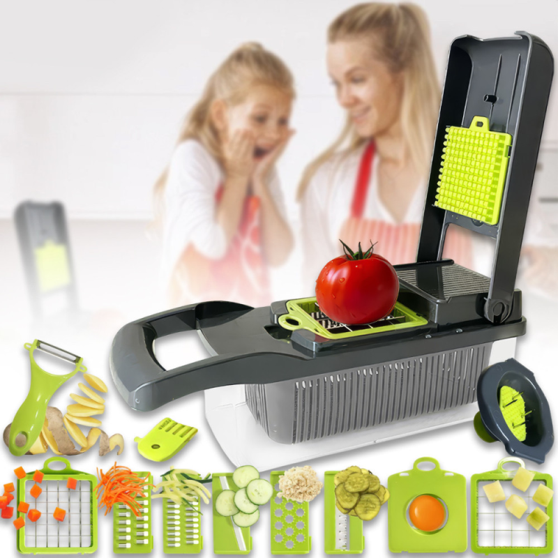 Многофункциональный мультислайсер 16в1 терка с насадками и контейнером  Nicer Dicer Plus Vegetable cutter 223-1 Green