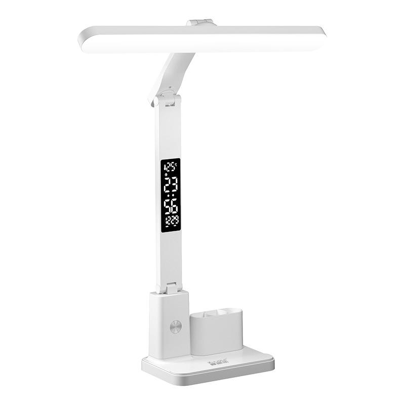 Настільна LED лампа 6W 3000-6000K 800lm на акумуляторі з годинником 801S White
