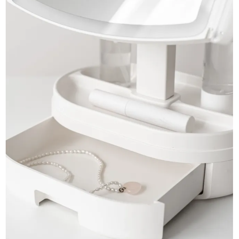 Потрійне дзеркало для макіяжу акумуляторне сенсорне з LED підсвічуванням і скринькою Beauty Mirror BM-0915 White Потрійне дзеркало для макіяжу акумуляторне сенсорне з LED підсвічуванням і скринькою Beauty Mirror BM-0915 White