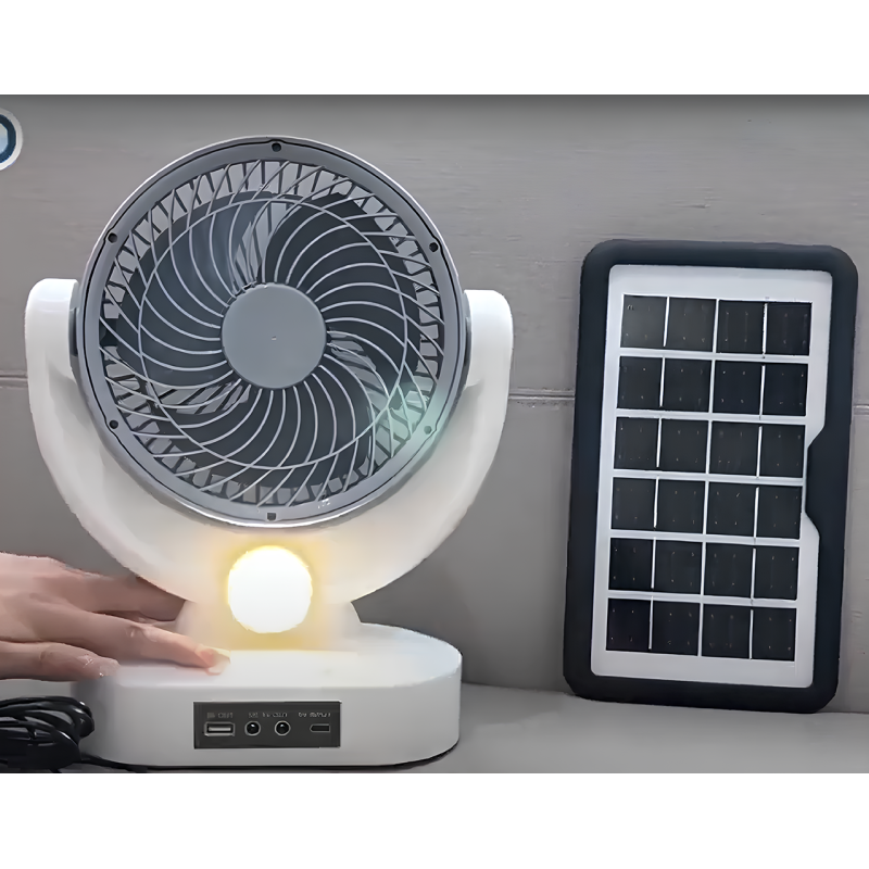 Портативний вентилятор акумуляторний із сонячною батареєю та LED лампою Megatop (MT-801LS) White