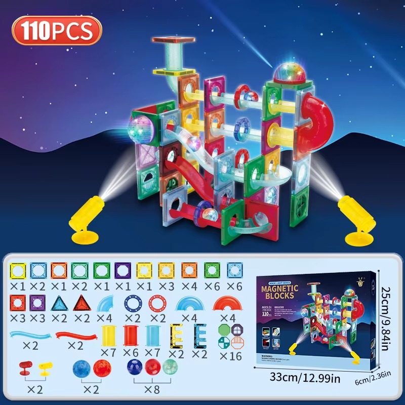 Дитячий магнітний конструктор 110 деталей з підсвткою Woopie Light Magnetic Blocks NT-0982 Multicolored