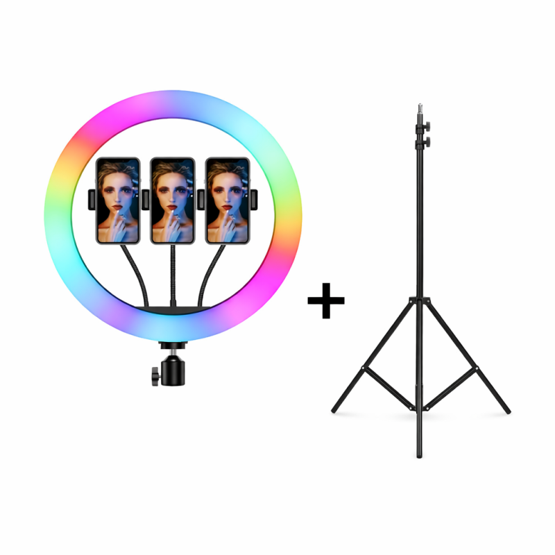 Разноцветная кольцевая RGB LED лампа 33 см + штатив 2м MJ33 набор блогера