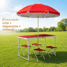 Комплект Розкладний стіл для пікніка з 4 стільцями + Парасоля Easy Camping FT-2107 (коричневий)
