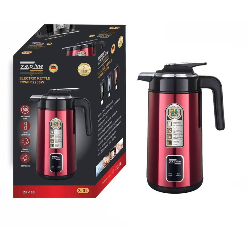 Термос електричний з індикатором температури на 1.5 літри із нержавіючої сталі 2200Вт Zepline ZP-106 Red Термос електричний з індикатором температури на 1.5 літри із нержавіючої сталі 2200Вт Zepline ZP-106 Red