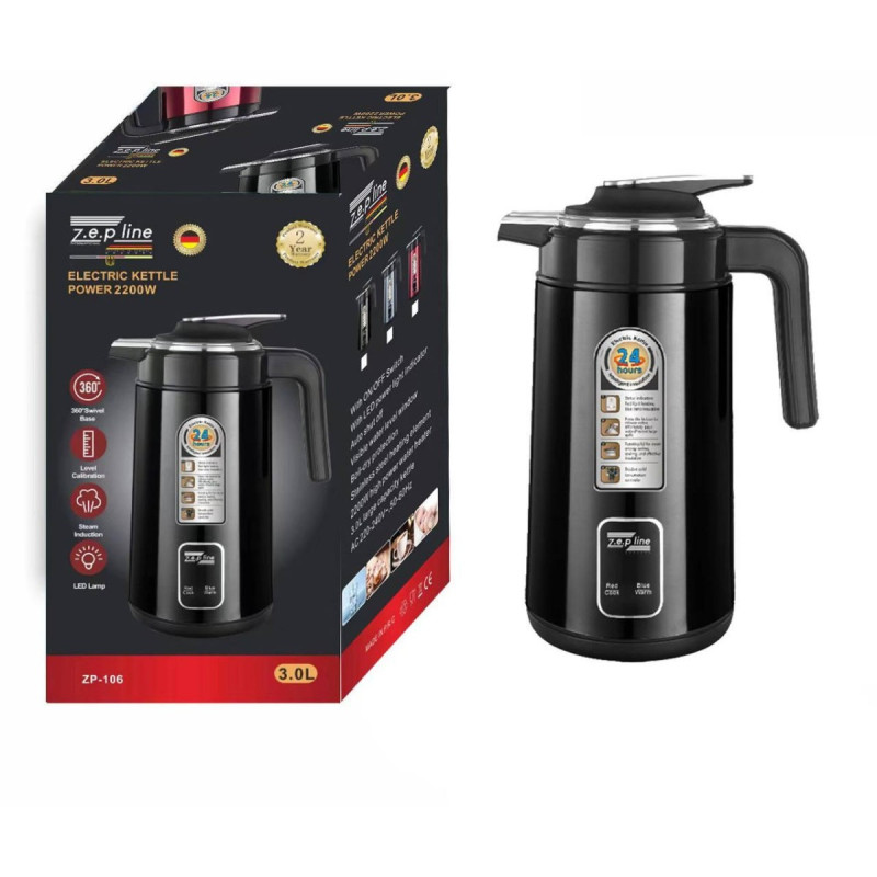 Термос електричний з індикатором температури на 1.5 літри із нержавіючої сталі 2200Вт Zepline ZP-106 Black Термос електричний з індикатором температури на 1.5 літри із нержавіючої сталі 2200Вт Zepline ZP-106 Black