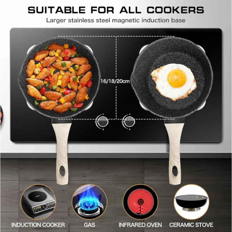 Набір з 3 сотейників з антипригарним покриттям та кришками для всіх видів плит 16-17-18 см 1,2-1,5-2 л. Rainberg (RB-777) Black