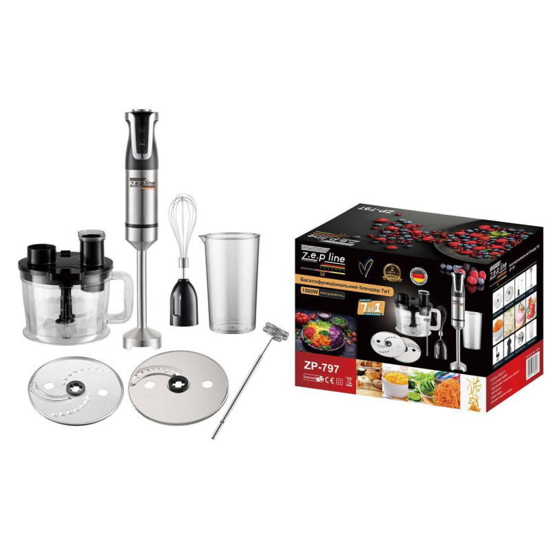 Блендерний набір 7в1 міні-комбайн міксер подрібнювач блендер 1500 Вт Zepline ZP-797 Black