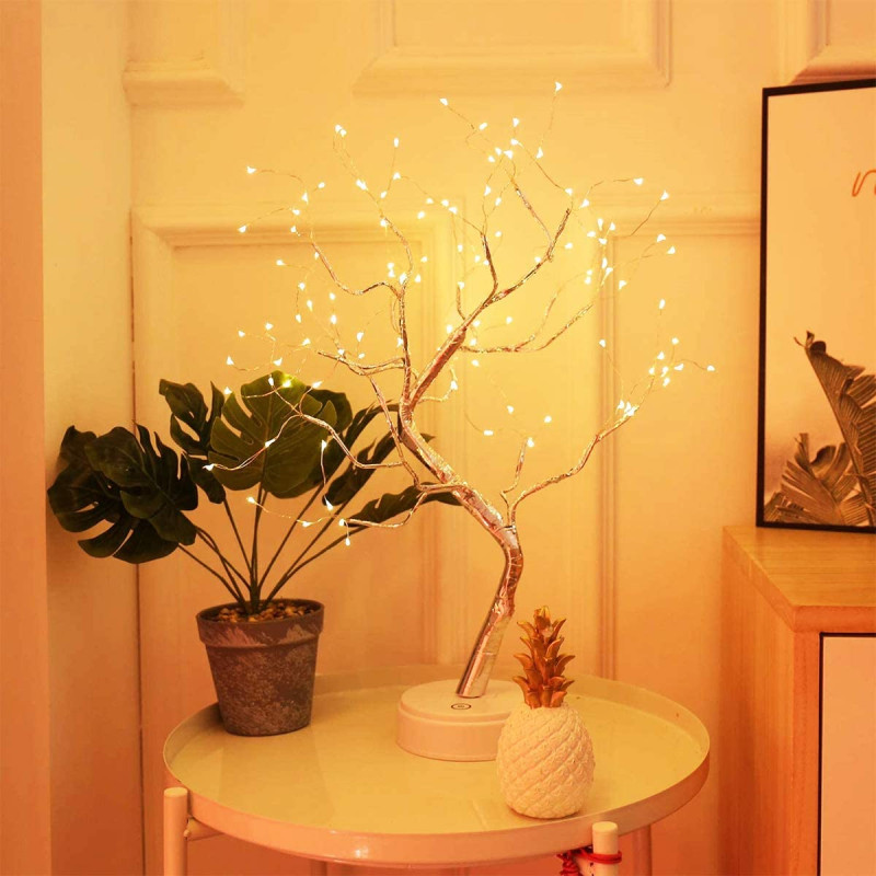 Світлодіодний LED нічник декоративний Дерево Бонсай на підставці USB+3AA Тепле Світло