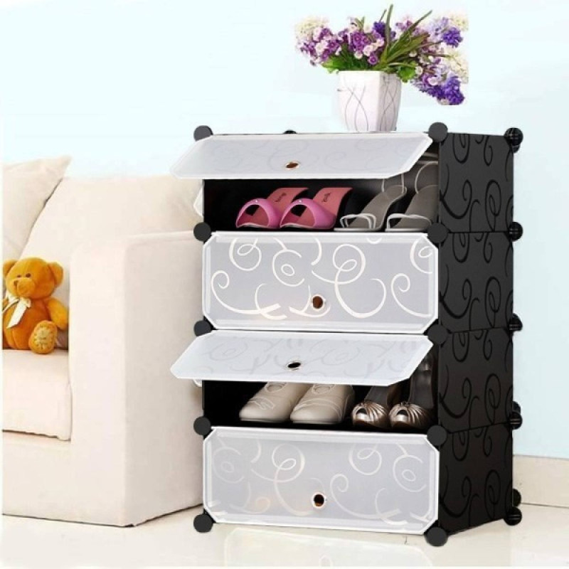 Шафа для взуття на 4 полиці пластикова 39x35x72см MP A1-4 Black/Grey