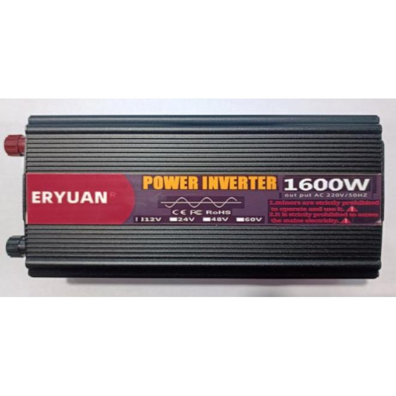 Перетворювач напруги 1600W з 12V в 220V чистий синус інвертор із захистом від замикання звуковий сигнал LCD Black (EU-12421)
