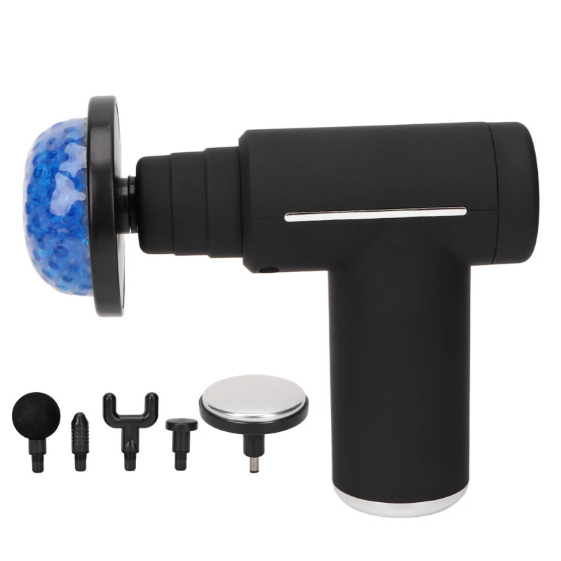 Ручний масажер Gun Deep пістолет вібраційний з акумуляторним підігрівом з 6 насадками і 6 режимами роботи Black