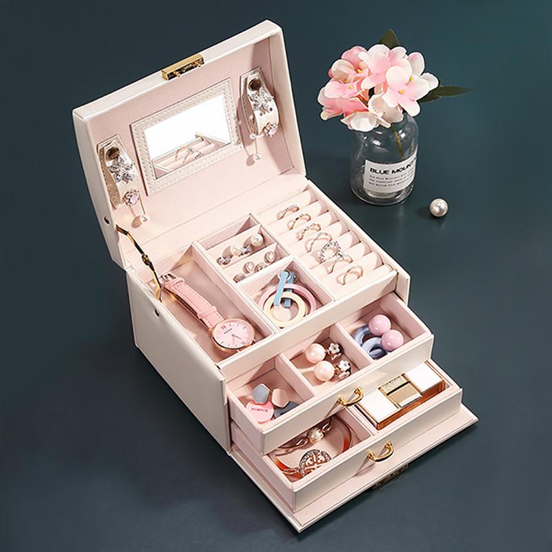 Скринька для прикрас і ювелірних виробів трирівнева з дзеркалом Casegrace SP-01111 Pink