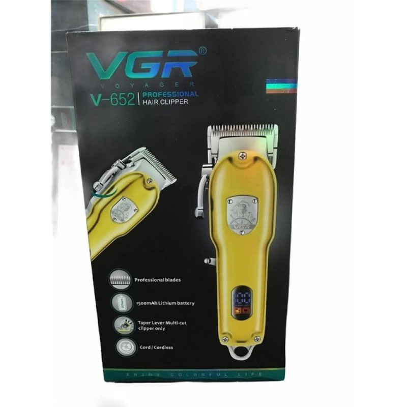 Машинка для стрижки волосся та бороди з LED дисплеєм та 4 насадками 5Вт USB зарядка 1500мАг VGR V-652 Professional Gold