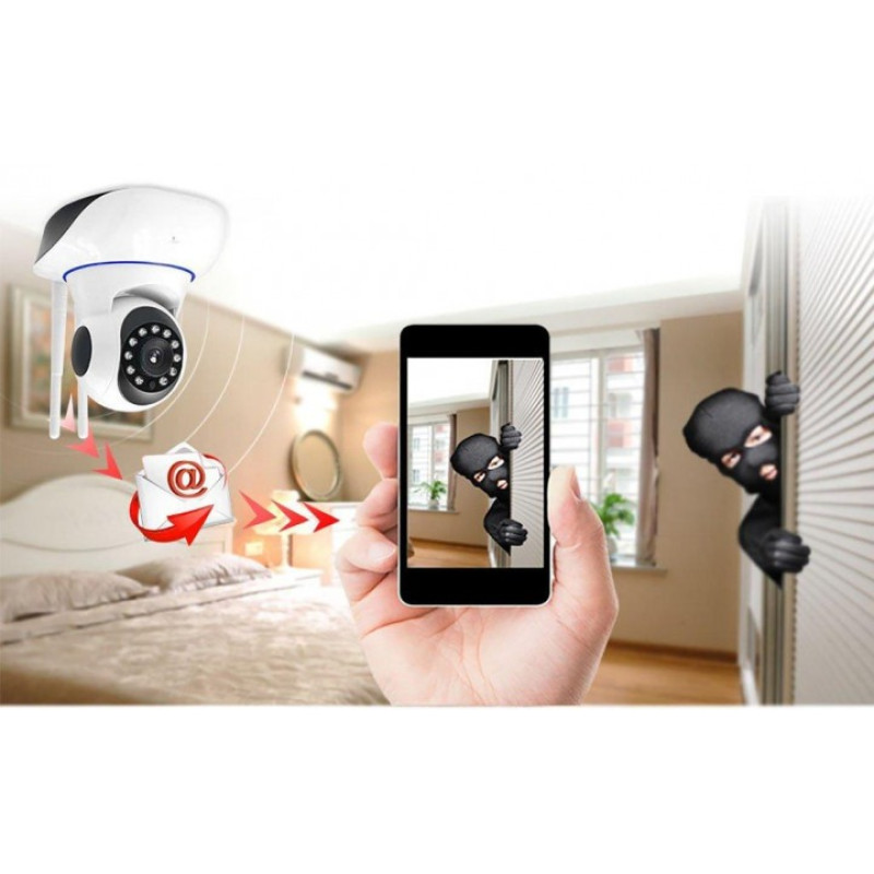 Бездротова поворотна WiFi HD IP камера відеоспостереження купольна 720p White/Black Бездротова поворотна WiFi HD IP камера відеоспостереження купольна 720p White/Black