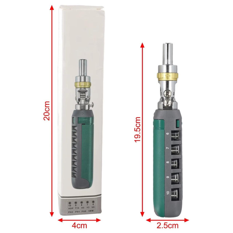 Ручна викрутка поворотна 14 в 1 з тріскачкою і насадками SM-5512 Green