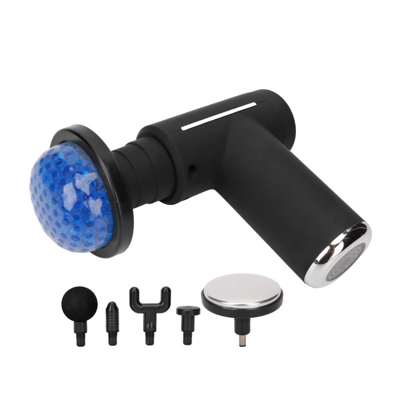 Ручний масажер Gun Deep пістолет вібраційний з акумуляторним підігрівом з 6 насадками і 6 режимами роботи Black