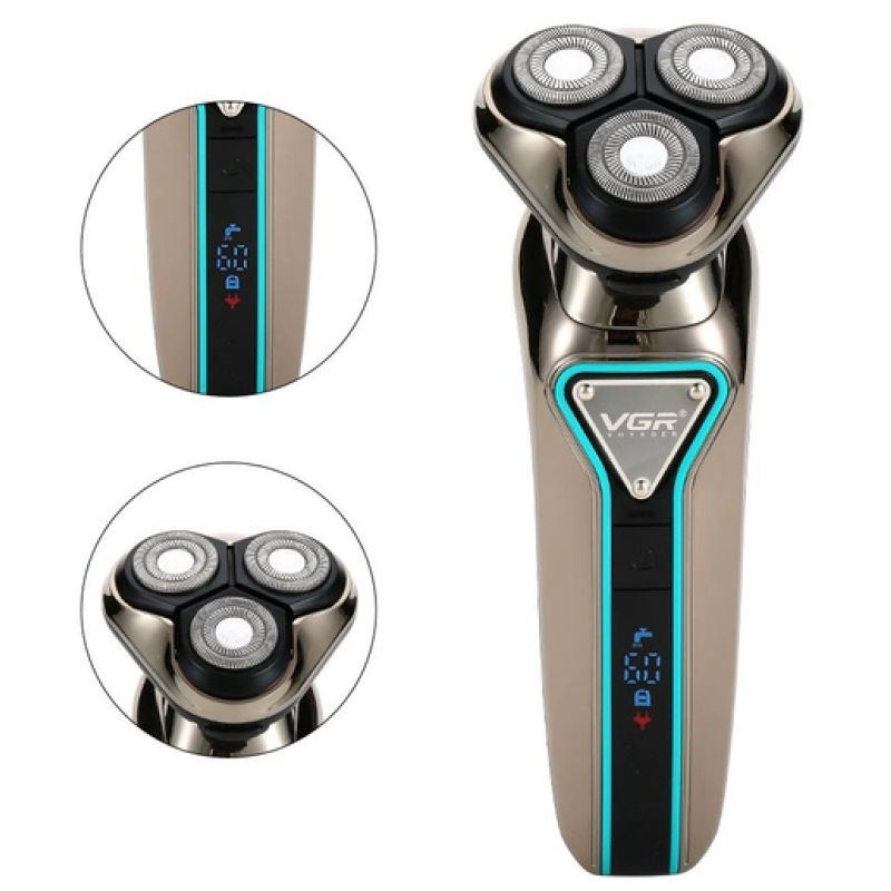 Електробритва роторна з плаваючими головками водонепроникна бритва з дисплеєм для вологого та сухого гоління VGR V-323 8Вт IPX6 Grey