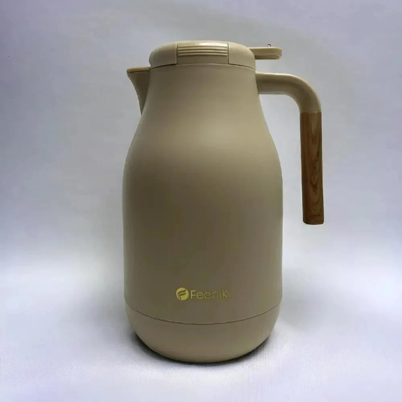 Термос глечик Feenik на 2 л термочайник із харчового пластику скляна колба KD-200G Beige