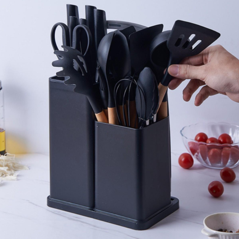 Набір кухонного приладдя Kitchen Ware з 19 предметів з ножами та дошкою KW-1902 Black