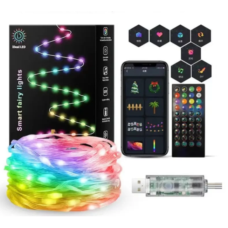 Світлодіодна розумна гірлянда музична 10м 100 Led Bluetooth+USB з пультом Крапля роси SFK-04 RGB