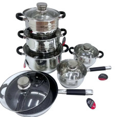 Кухонний набір посуду 12 предметів із нержавіючої сталі для всіх видів плит Zepline (ZP-115)