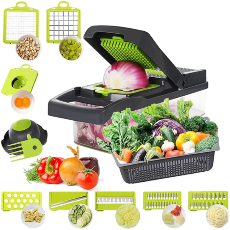 Многофункциональный мультислайсер 16в1 терка с насадками и контейнером  Nicer Dicer Plus Vegetable cutter 223-1 Green
