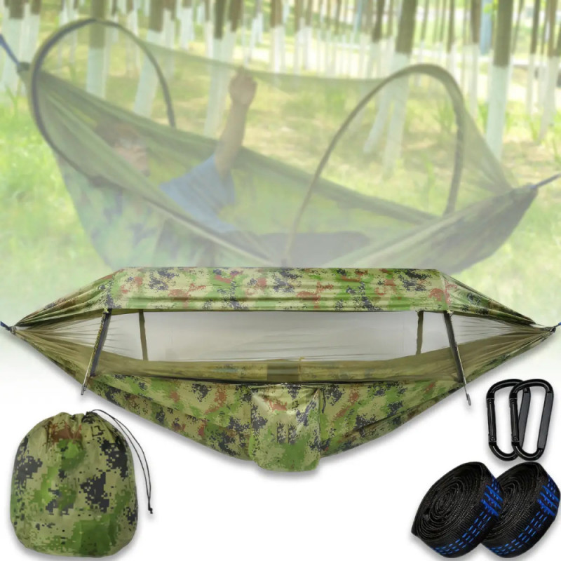 Гамак-спальний мішок Easy Camping з москітною сіткою і навісом від сонця і дощу до 300кг EC-9811 Green Гамак-спальний мішок Easy Camping з москітною сіткою і навісом від сонця і дощу до 300кг EC-9811 Green