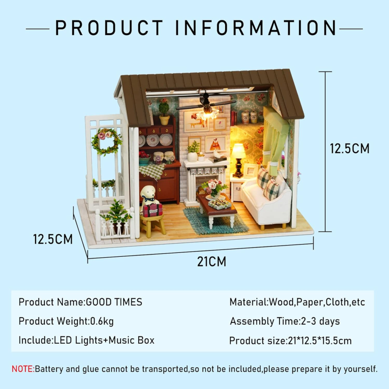 3D Румбокс конструктор ляльковий будинок Вітальня з верандою та каміном DIY Cute Room 8008-D