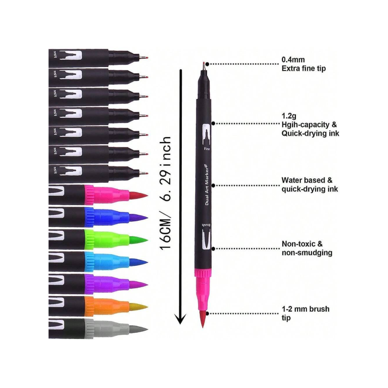 Набір двосторонніх акварельних маркерів на водній основі з чохлом 60 штук Dual Brush Pens Multicolored