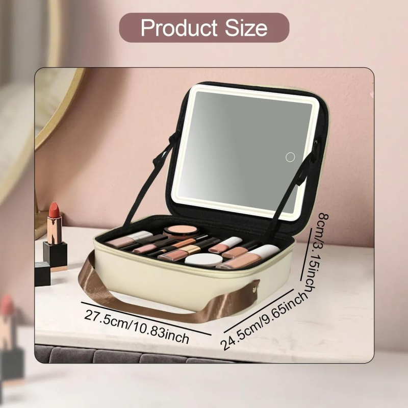 Сумка-органайзер для косметики з дзеркалом і LED-підсвіткою EVA Modern EM-7612 Beige