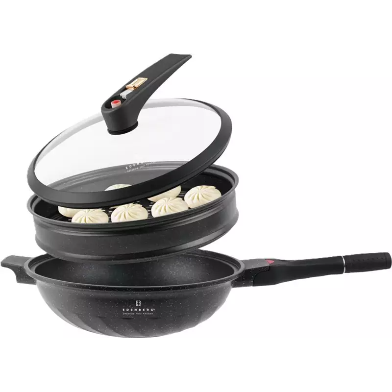 Сковорода 3в1 Вок-Сотейник-Пароварка 32 с.м 4л. гранітне покриття EDENBERG EB-12112 Black