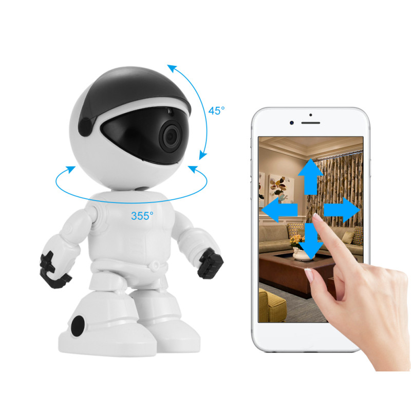 Відеоняня цифрова поворотна з датчиком звуку та руху панорама 320° Robot WIFI 2MP FullHD 1080p White