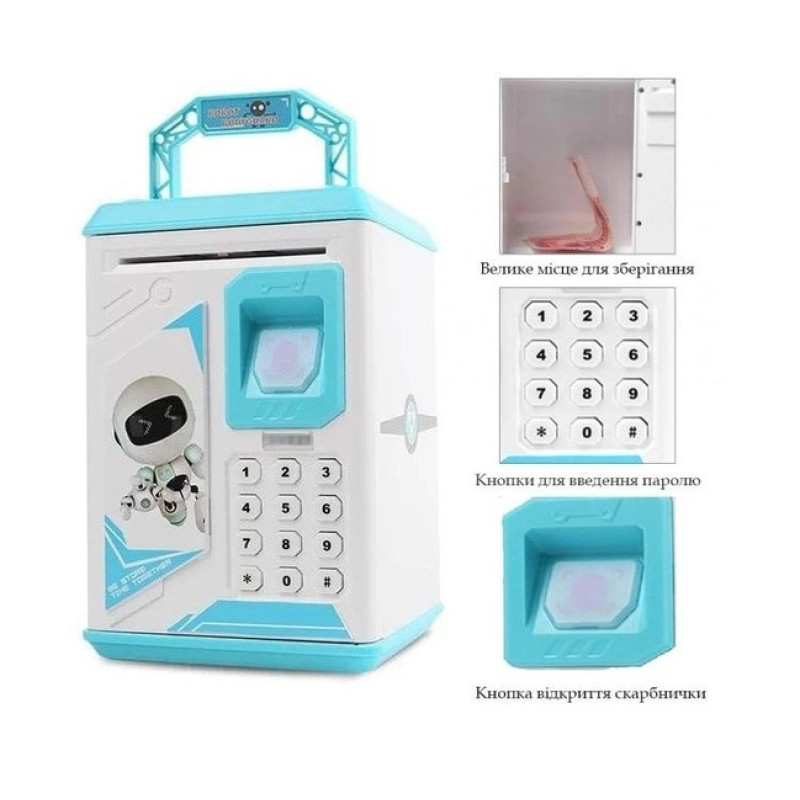 Дитяча сейф-скарбничка інтерактивна з кодовим замком та імітатором відбитка пальців Azure Дитяча сейф-скарбничка інтерактивна з кодовим замком та імітатором відбитка пальців Azure