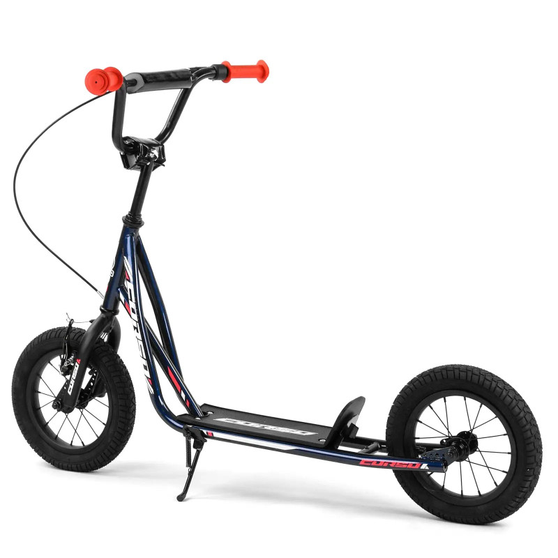 Самокат міський двоколісний з великими надувними колесами 12" для дітей від 3 років Corso JT 32050 Темно-Синій/Чорний/Помаранчевий