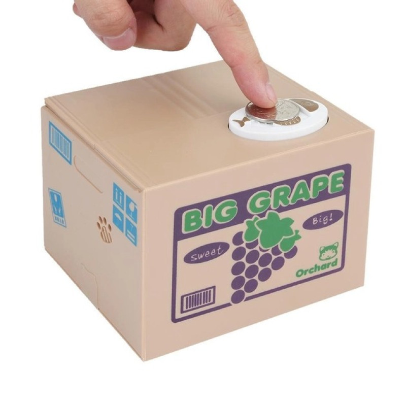 Інтерактивна дитяча скарбничка для монет Злодюжка монет Кіт у коробці забирає лапою монети Brown