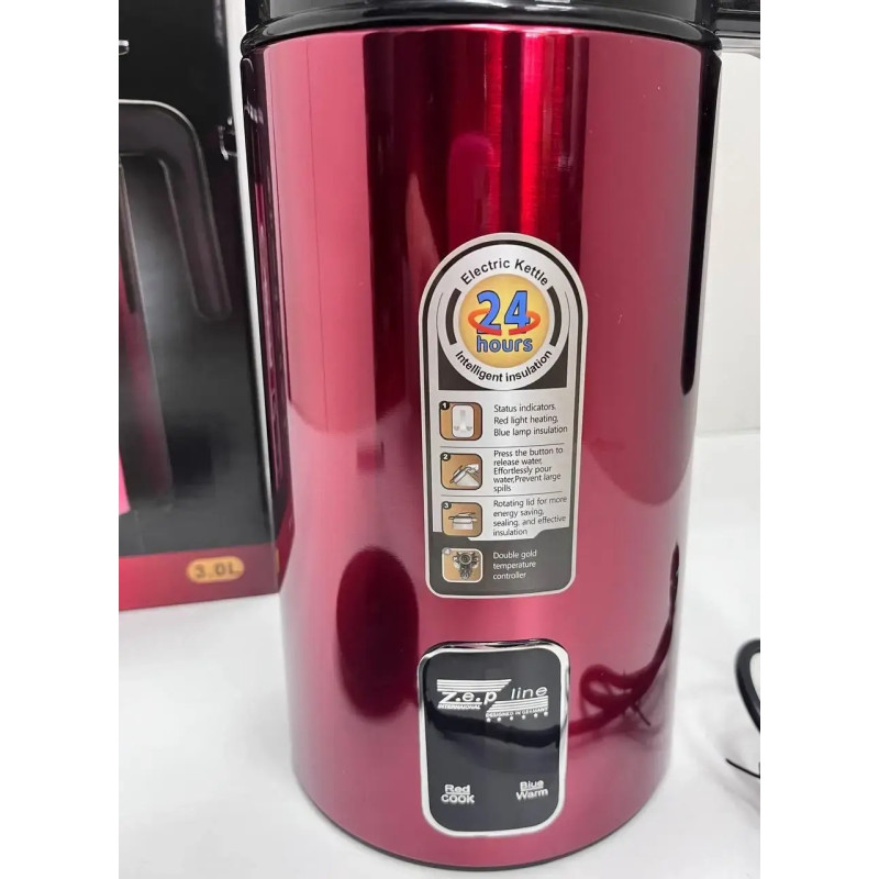 Термос електричний з індикатором температури на 1.5 літри із нержавіючої сталі 2200Вт Zepline ZP-106 Red Термос електричний з індикатором температури на 1.5 літри із нержавіючої сталі 2200Вт Zepline ZP-106 Red