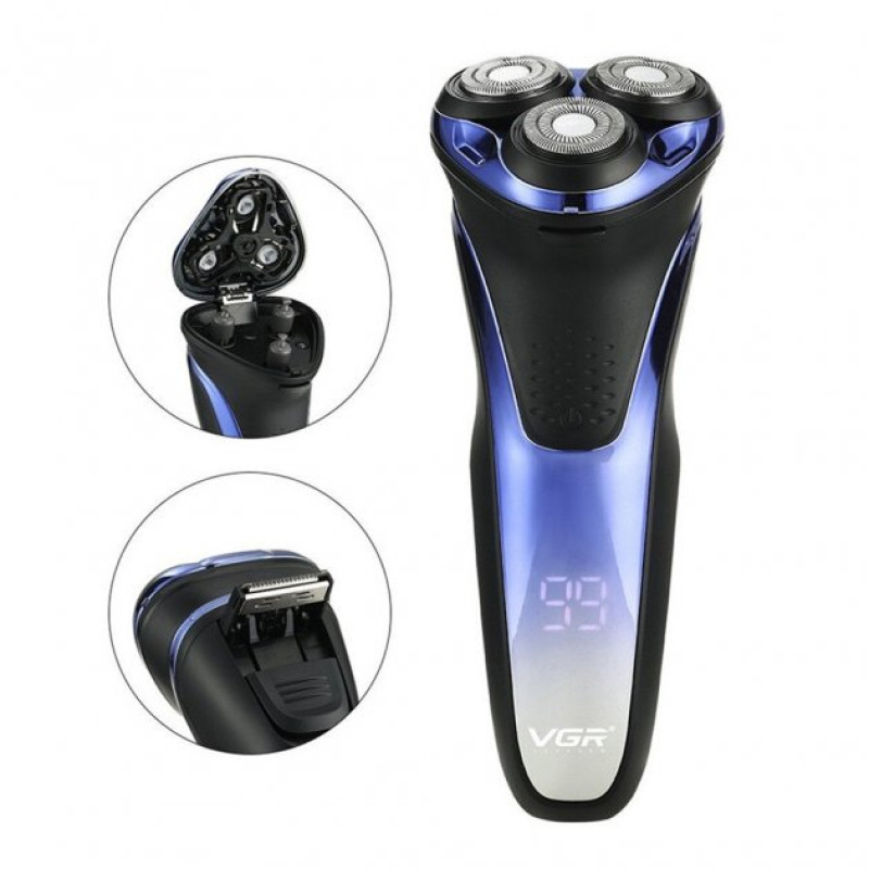 Електробритва для чоловіків роторна VGR V-306 водонепроникна бритва для вологого та сухого гоління Чорно-синій