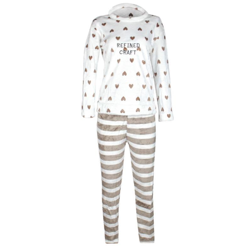Жіноча тепла піжама флісова M домашній костюм Calido Heart Brown