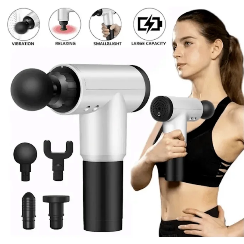 Портативний ручний вібромасажер для м'язів спини і плечей безпровідний Fascial Gun HF-280 White Портативний ручний вібромасажер для м'язів спини і плечей безпровідний Fascial Gun HF-280 White