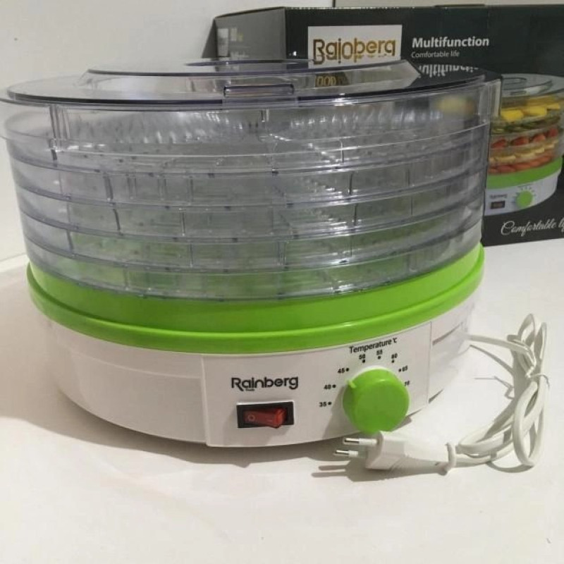 Універсальна конвективна сушарка для овочів та фруктів Дегідратор для ягід та грибів електрична Rainberg RB-912 800Вт Білий/Зелений Універсальна конвективна сушарка для овочів та фруктів Дегідратор для ягід та грибів електрична Rainberg RB-912 800Вт Білий/Зелений