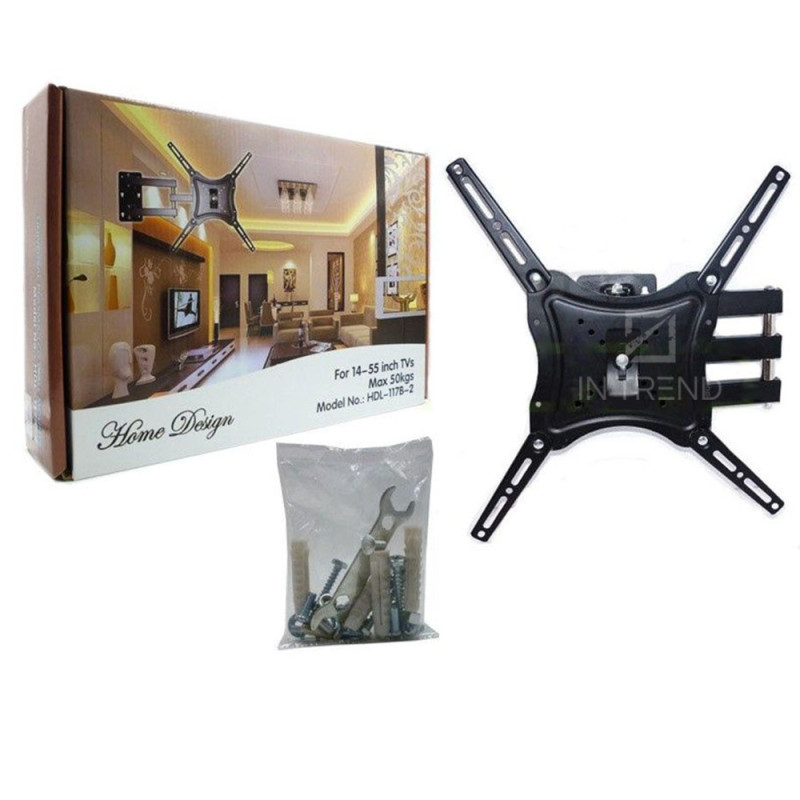 Поворотний кронштейн до 50 кг кріплення телевізора 14″-55″ на стіну HDL-117B-2 Black