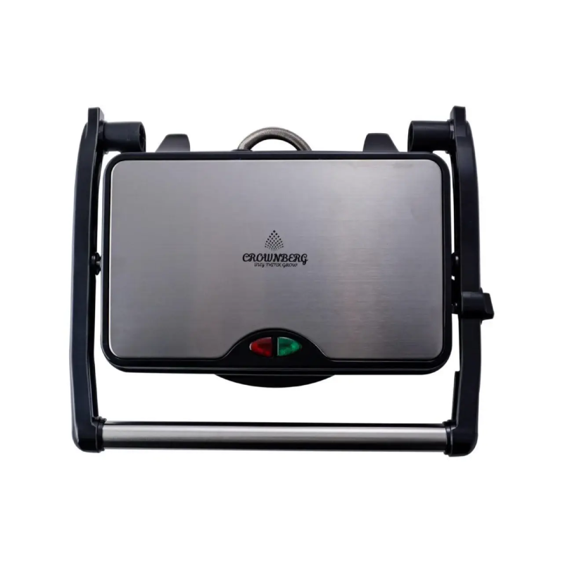 Притискний контактний електричний гриль 750 Вт із ребристим антипригарним покриттям Crownberg CB-1046 Black Притискний контактний електричний гриль 750 Вт із ребристим антипригарним покриттям Crownberg CB-1046 Black