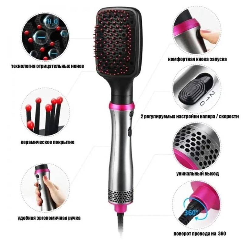 Фен стайлер 4в1 для укладання та завивки волосся багатофункціональний з насадками 700Вт VGR V-408 Grey