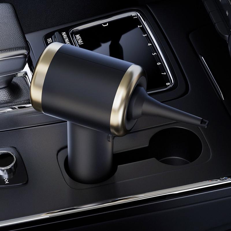 Портативний автомобільний пилосос 50Вт TYPE-C на аккамуляторі 2000 mAh з насадками і сумкою HELLOLEIBOO T-132 Black+Gold