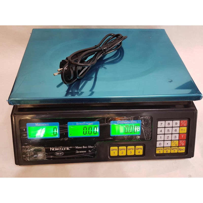 Електронні торгові ваги з дисплеєм та пам'яттю на 4 ціни акумуляторні до 50кг Nokasonik Black